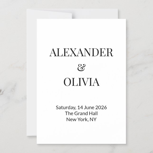 Modern Minimalist Black White Wedding Invitation (Front)