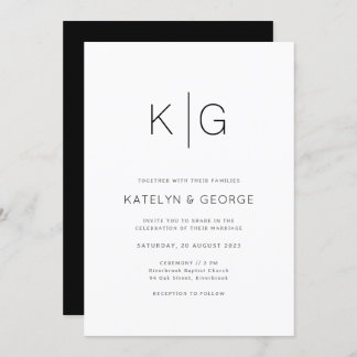 Modern Minimalist Black White Wedding Invitation