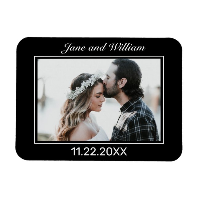Modern Minimalist Black White Wedding Magnet (Horizontal)