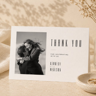 Modern Minimalist Black & White Wedding Photo Thank You Card