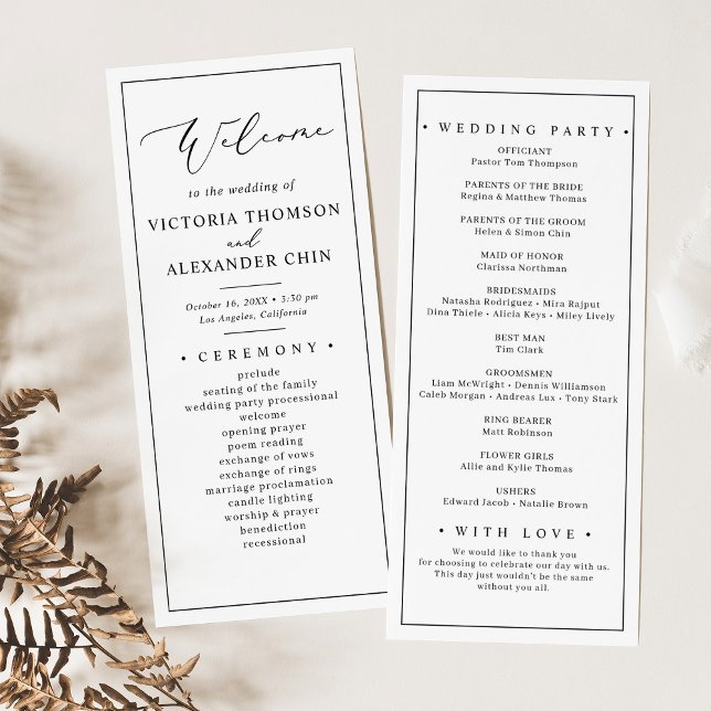 Modern Minimalist Black White Wedding Programs (Creator Uploaded)