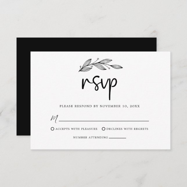 Modern Minimalist Black & White Wedding  RSVP Card (Front/Back)