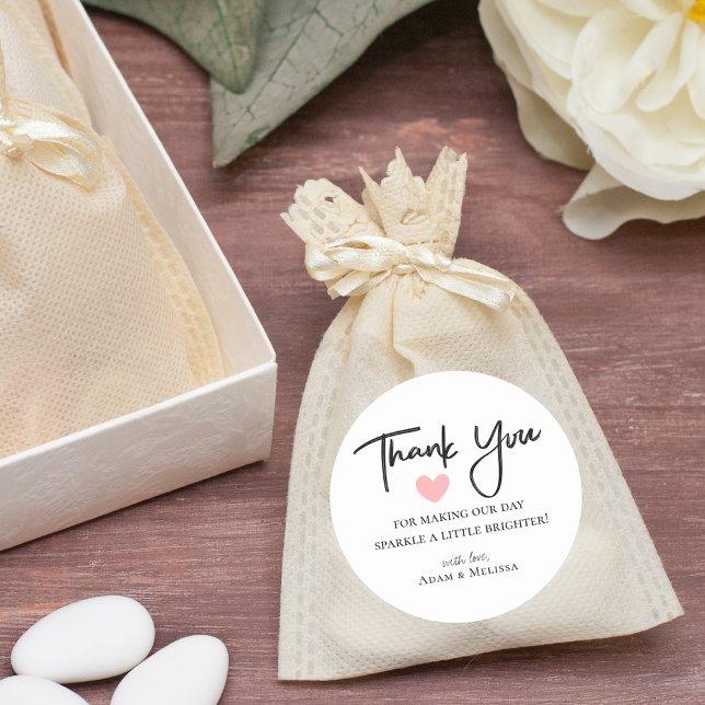 Modern Minimalist Black & White Wedding Thank You Classic Round Sticker (Creator Uploaded)