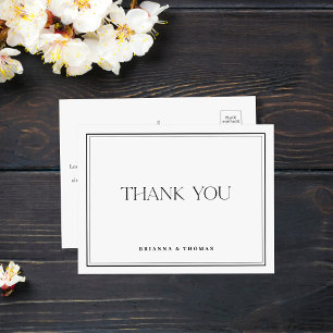 Modern Minimalist Black & White Wedding Thank You Postcard