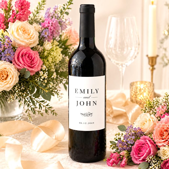 Modern Minimalist Black & White Wedding Wine Label (Creator Uploaded)