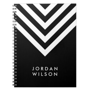 Modern Minimalist Black with White Chevron Notebook