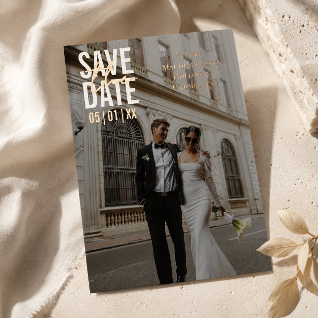 Modern Minimalist Block Typography Save the Date (Modern Minimalist Block Typography Save the Date Foil Invitation)