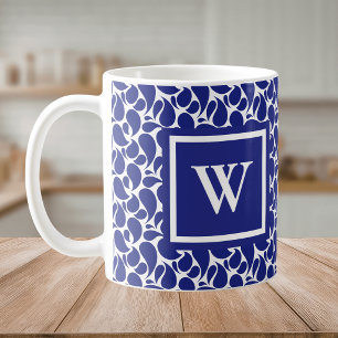 Modern Minimalist Blue and White Paisley Monogram Coffee Mug