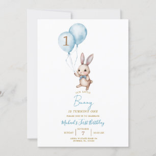 Modern Minimalist Blue Bunny Easter Birthday Party Invitation