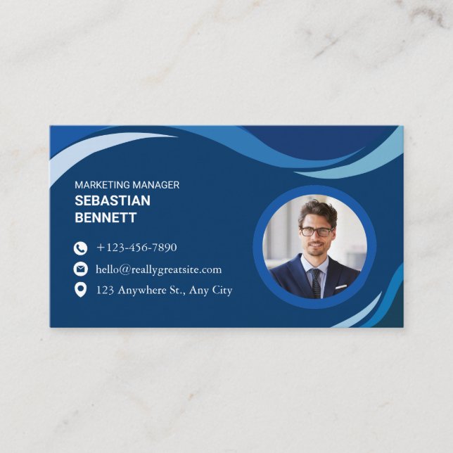 Modern Minimalist Blue Custom  Business Card (Front)