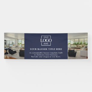 Modern Minimalist Blue Custom Business Logo Banner