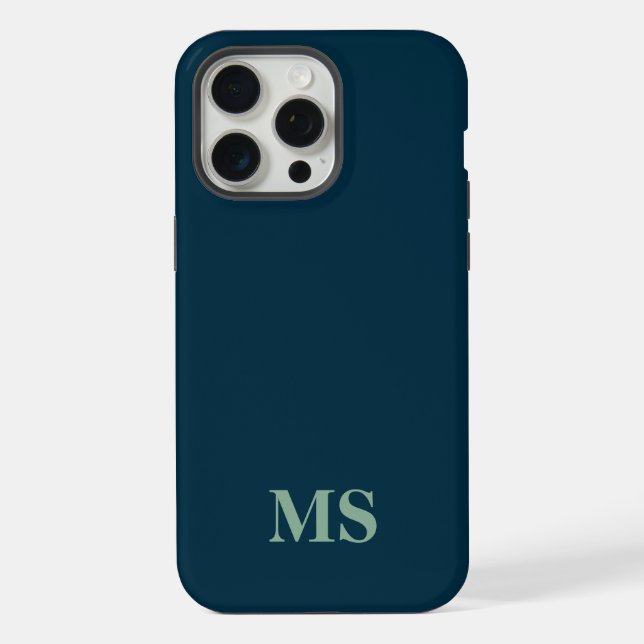 Modern Minimalist Blue Custom Initial Monogram iPhone Case (Back)