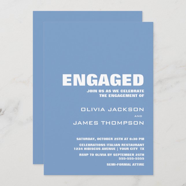 Modern Minimalist Blue Engagement Party Invitation (Front/Back)