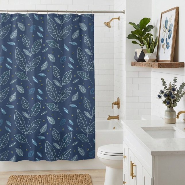 Modern Minimalist Blue Floral Shower Curtain (Creator Uploaded)