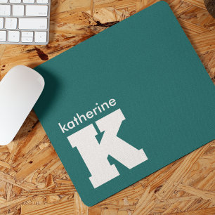 Modern Minimalist Blue Green Monogram Name Initial Mouse Pad