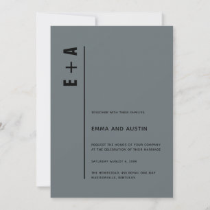 Modern Minimalist Blue Grey Bold Initials Wedding Invitation