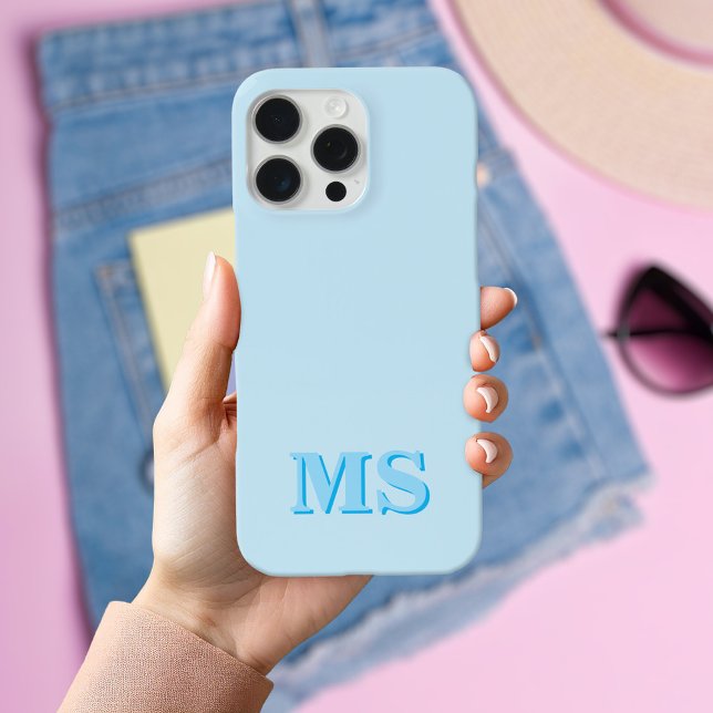Modern Minimalist Blue Initial Monogram iPhone 16 Case (Creator Uploaded)