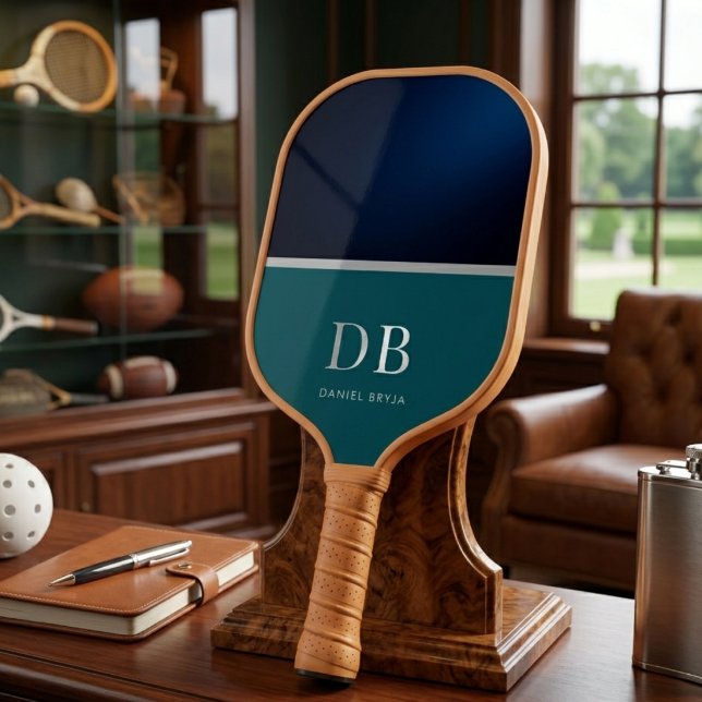 Modern Minimalist Blue Monogrammed Initials Pickleball Paddle (Creator Uploaded)