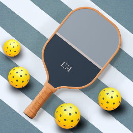Modern Minimalist Blue Monogrammed Initials Pickleball Paddle