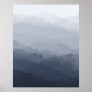 Modern Minimalist Blue Mountains Abstract Poster
