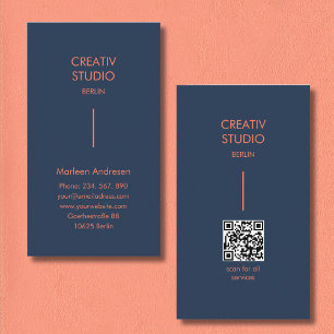 Modern Minimalist Blue Orange QR Code Business Card