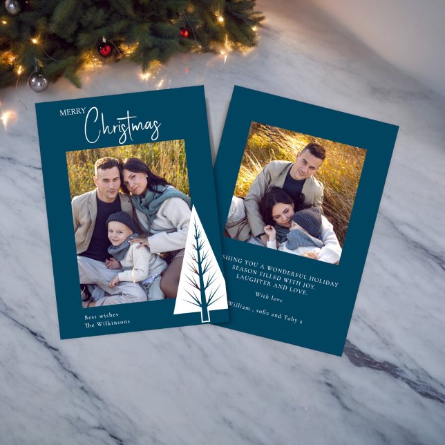 modern minimalist blue photo christmas  holiday card (Creator Uploaded)