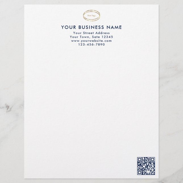 Modern Minimalist Blue QR Code Business Logo Custom Letterhead (Front)