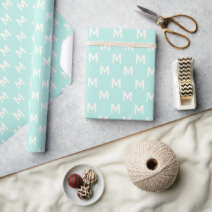 Modern Minimalist Blue simple monogram pattern Wrapping Paper