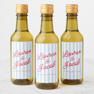 Modern Minimalist Blue Stripes Red Wedding Mini Wine Label