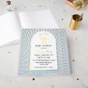 Modern & Minimalist Blue Stripes Stroller Baby Boy Guest Book