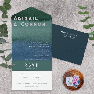 Modern Minimalist Blue Teal All In One Invitation