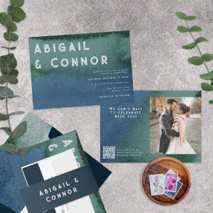 Modern Minimalist Blue Teal Photo Invitation