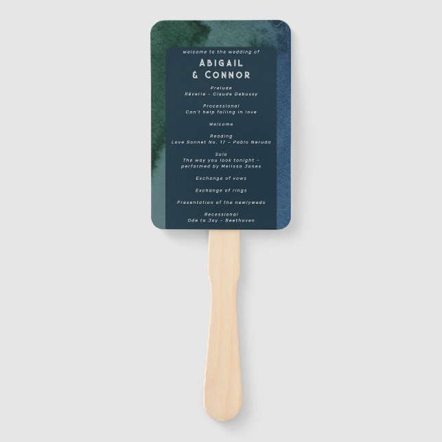 Modern Minimalist Blue Teal Program Hand Fan (Front)