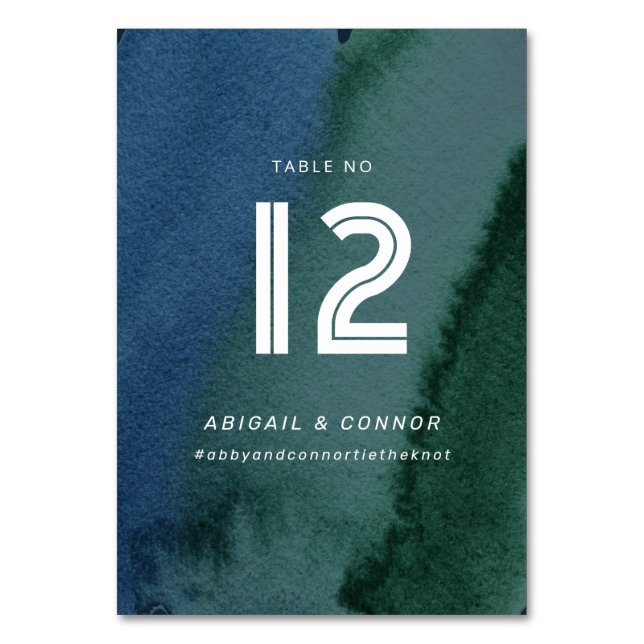 Modern Minimalist Blue Teal Table Number (Front)