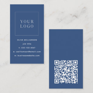 Modern Minimalist Blue Vertical Logo QR Code Business Card