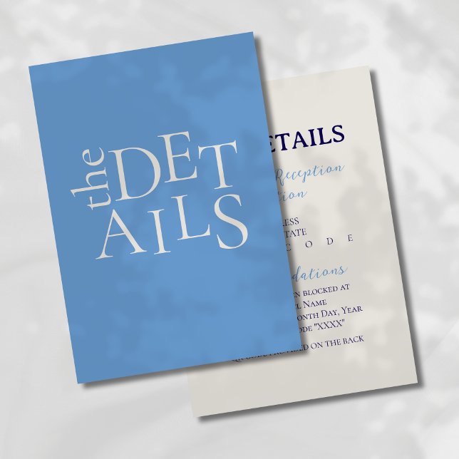Modern Minimalist Blue Wedding Details Enclosure (Share important info with style using this Modern Minimalist Blue Wedding Details Enclosure Card.)