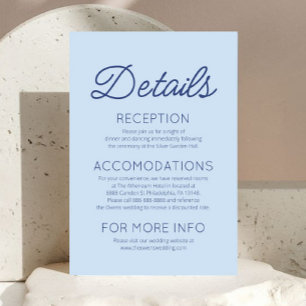 Modern Minimalist Blue Wedding Details Enclosure Card