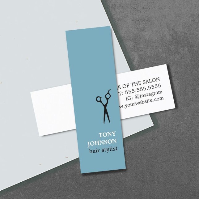 Modern Minimalist Blue White Hair Stylist Mini Business Card (Creator Uploaded)