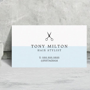 Modern Minimalist Blue White Scissors Hairdresser Business Card