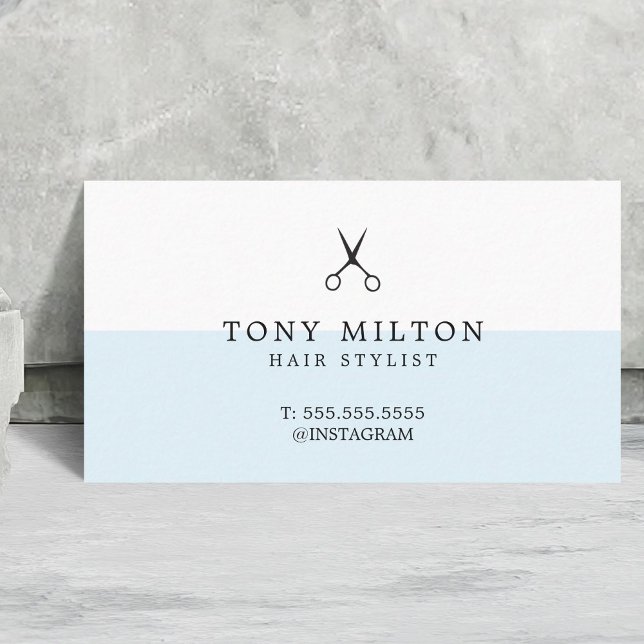 Modern Minimalist Blue White Scissors Hairdresser Business Card (Creator Uploaded)