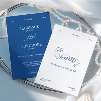 Modern Minimalist Blue & White Wedding Invitation