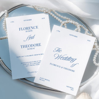 Modern Minimalist Blue & White Wedding Invitation