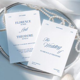 Modern Minimalist Blue & White Wedding Invitation