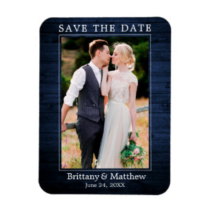 Modern Minimalist Blue Wood Print Save the Date Magnet