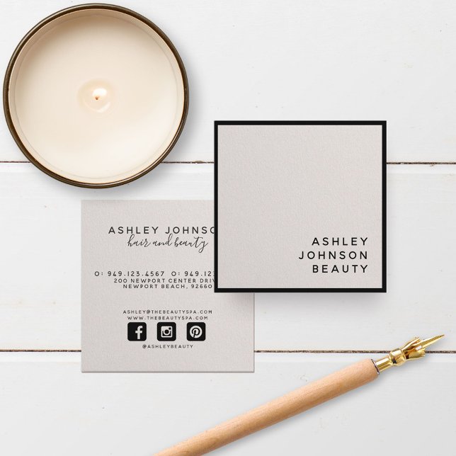 Modern Minimalist Blush and Black Square Business Card (Creator Uploaded)