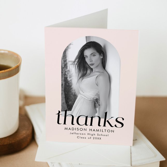 Modern Minimalist Blush Arch Photo Graduation Thank You Card (Creator Uploaded)