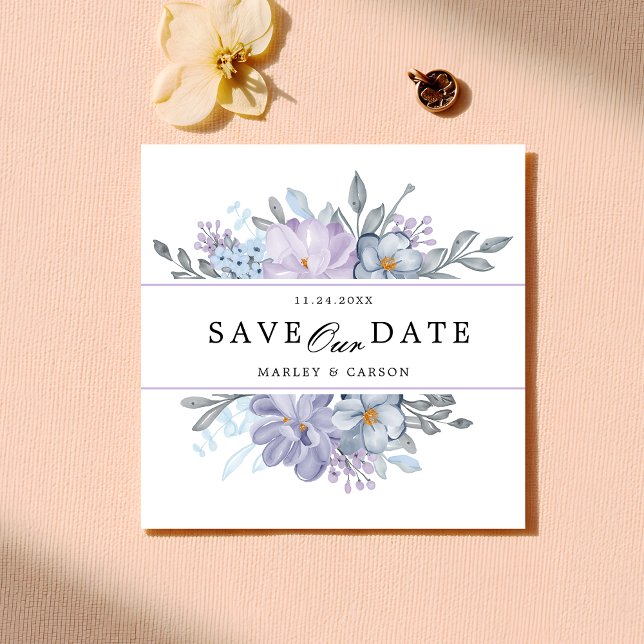 Modern Minimalist Blush Floral Wedding Square Save The Date (Creator Uploaded)