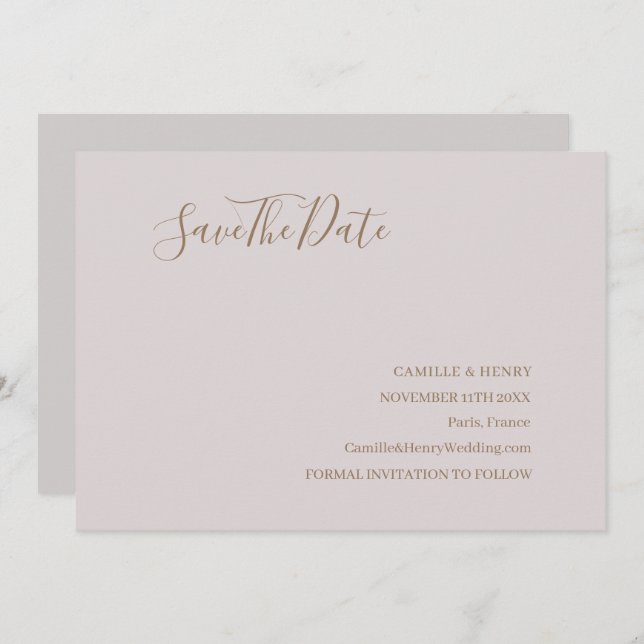 Modern Minimalist Blush Gold Save The Date Wedding (Front/Back)