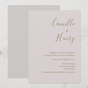 Modern Minimalist Blush Grey Wedding Invitation