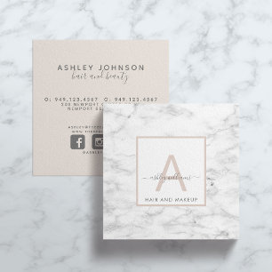 Modern Minimalist Blush Marble Name ScriptMonogram Square Business Card